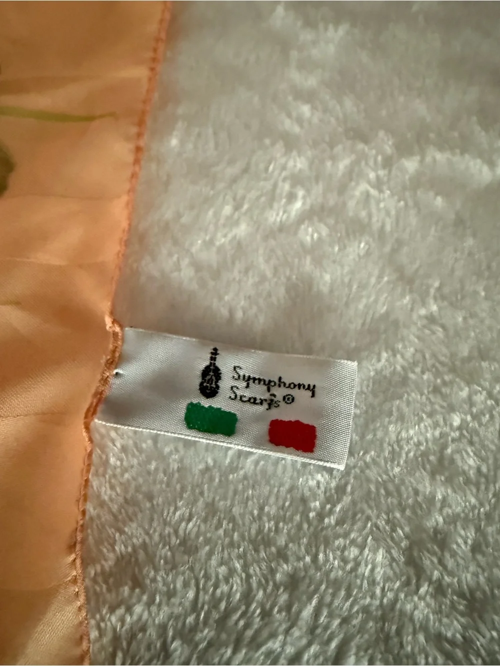 Vintage Symphony Peach Watercolor White & Yellow Flowers Chiffon Scarf Italy
